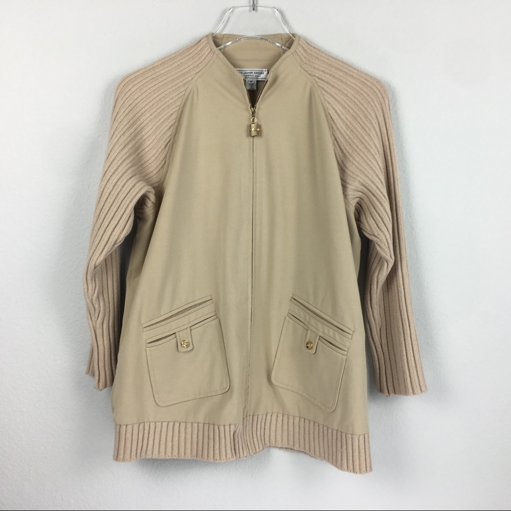 St. John Tan Khaki Sweater Sleeve Jacket | Medium